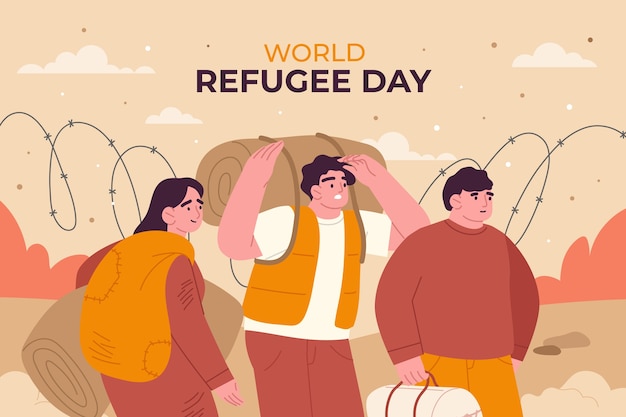 Flat world refugee day background