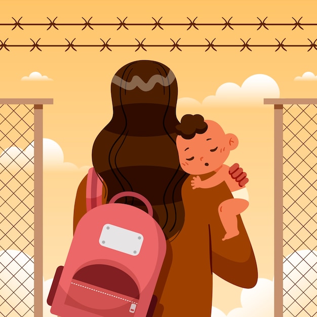 Flat world refugee day illustration