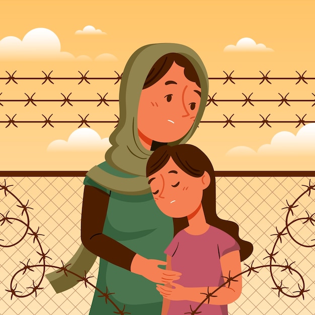 Flat world refugee day illustration