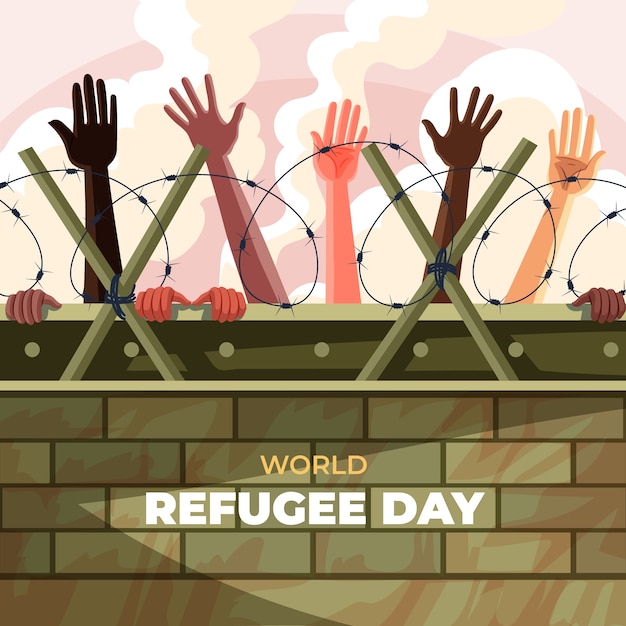 Flat world refugee day illustration