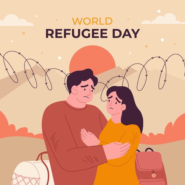 Flat world refugee day illustration