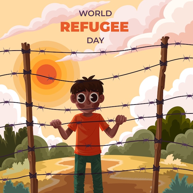 Vector flat world refugee day illustration