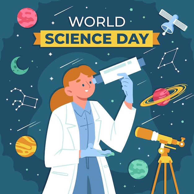 Flat world science day illustration