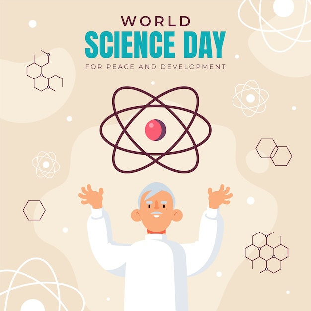 Flat world science day illustration