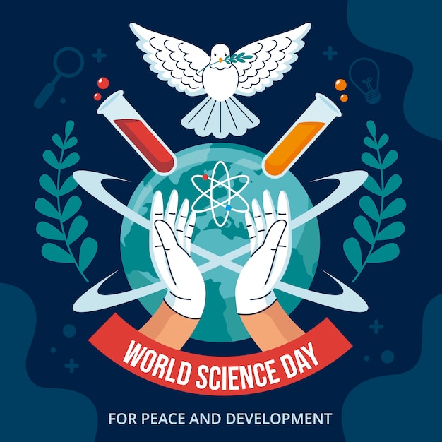 Vettore illustrazione piatta della giornata mondiale della scienza