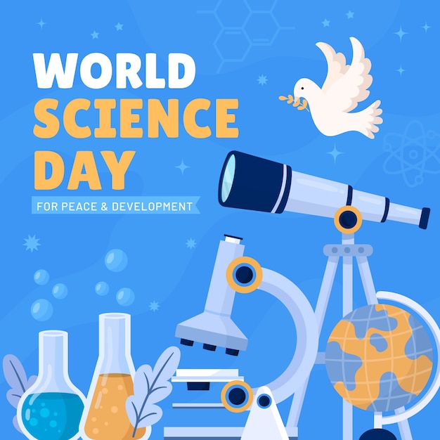 Flat world science day illustration