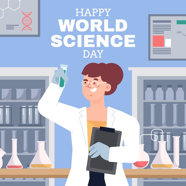 Flat world science day illustration