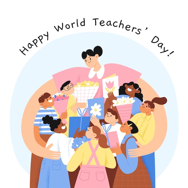 flat world teachers' day illustration