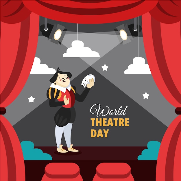 Flat world theatre day illustration