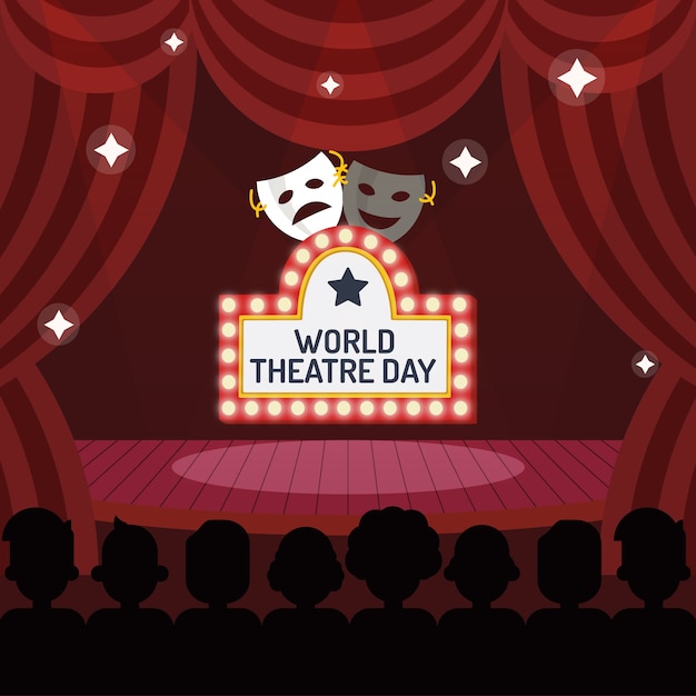 Flat world theatre day illustration