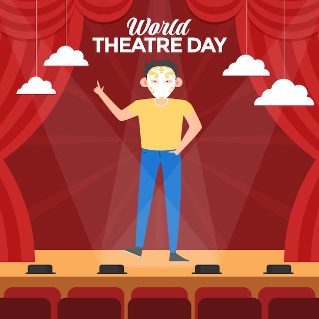 Flat world theatre day illustration