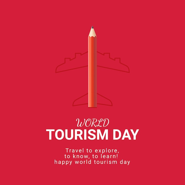 Flat world tourism day with pencil and airplane