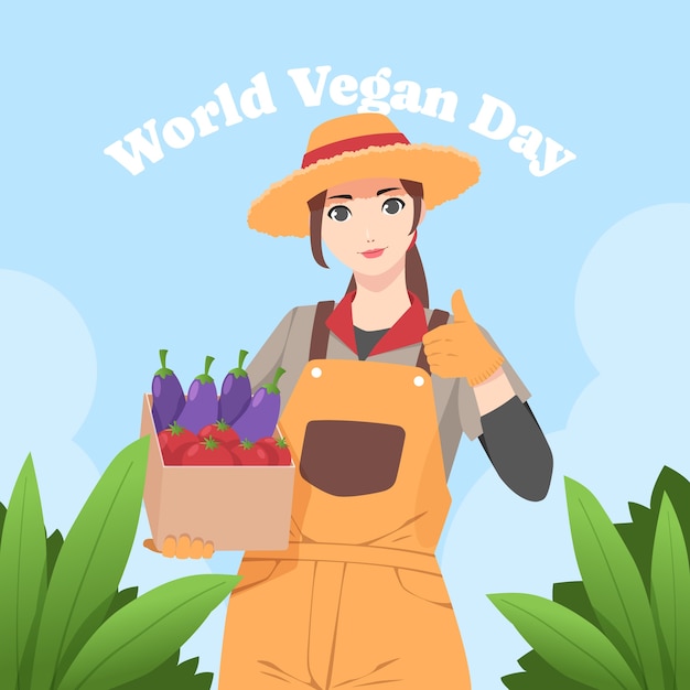 Vector flat world vegan day illustration