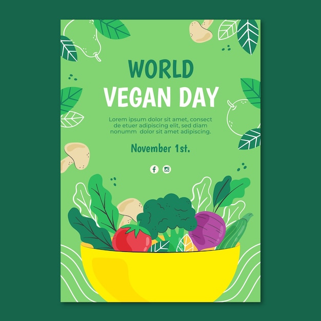 Flat world vegan day poster template