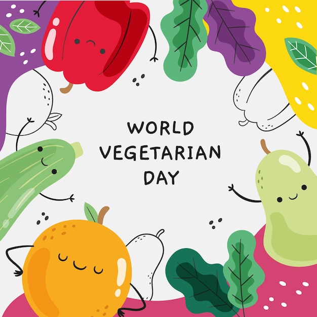 Flat world vegetarian day illustration