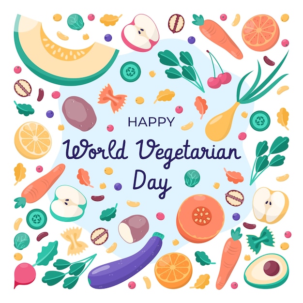 Vector flat world vegetarian day illustration