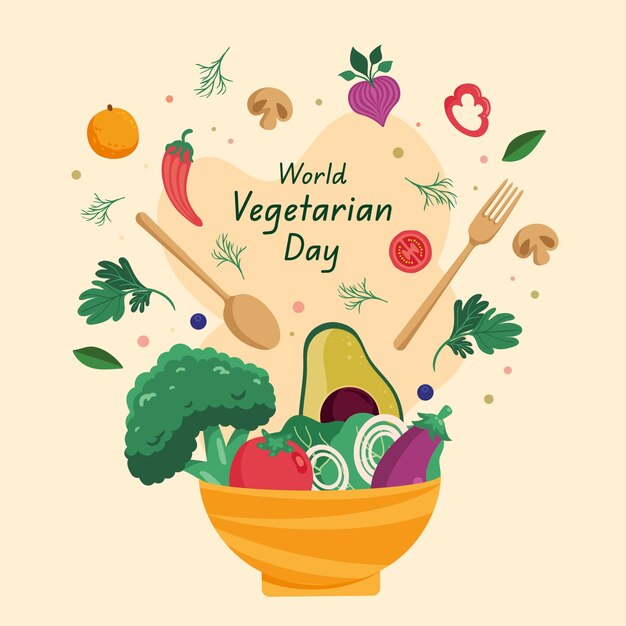 Illustrazione della giornata mondiale vegetariana piatta