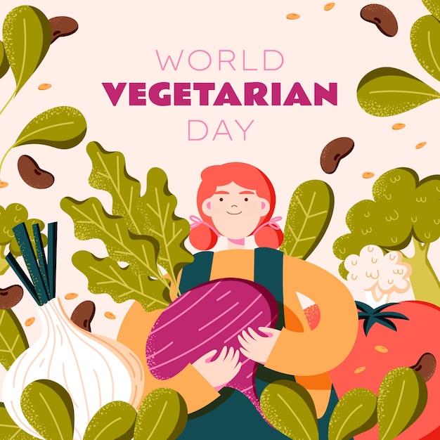 Flat world vegetarian day illustration