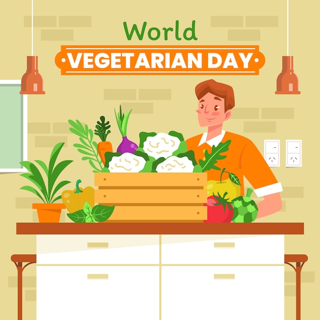 Flat world vegetarian day illustration