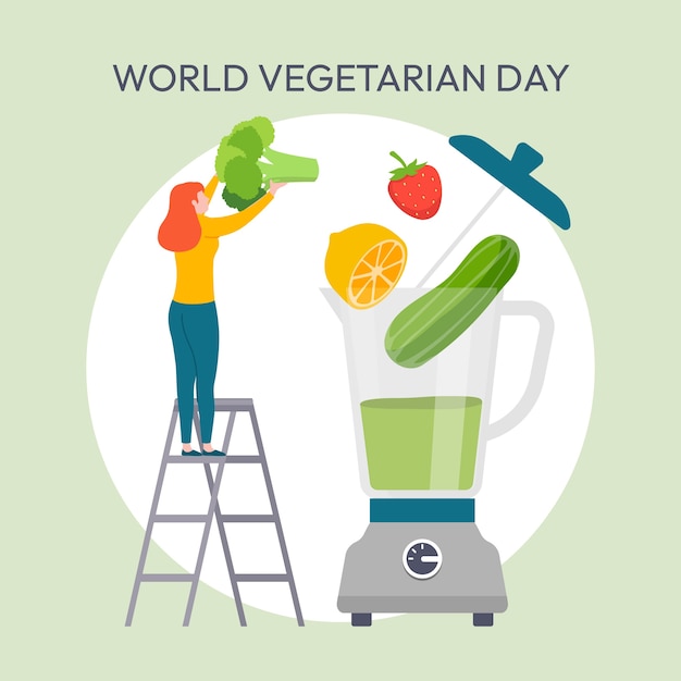 Flat world vegetarian day illustration