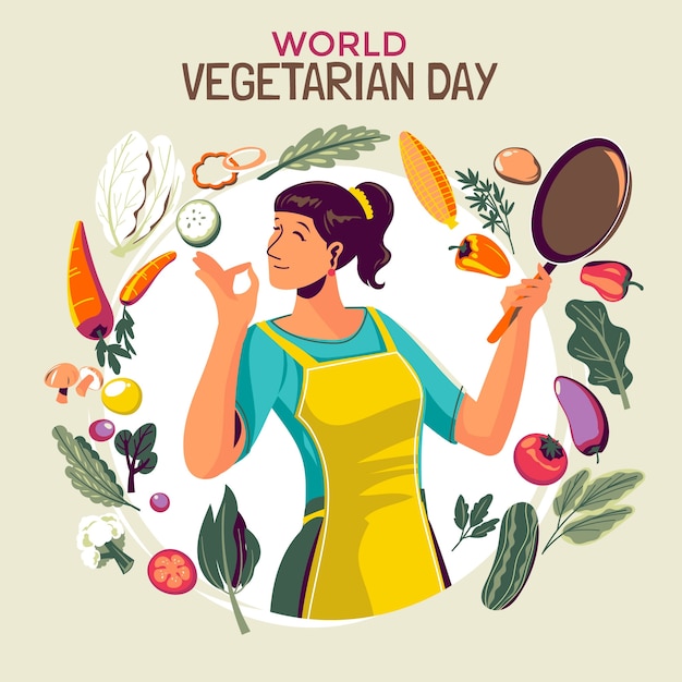 Vettore illustrazione della giornata mondiale vegetariana piatta