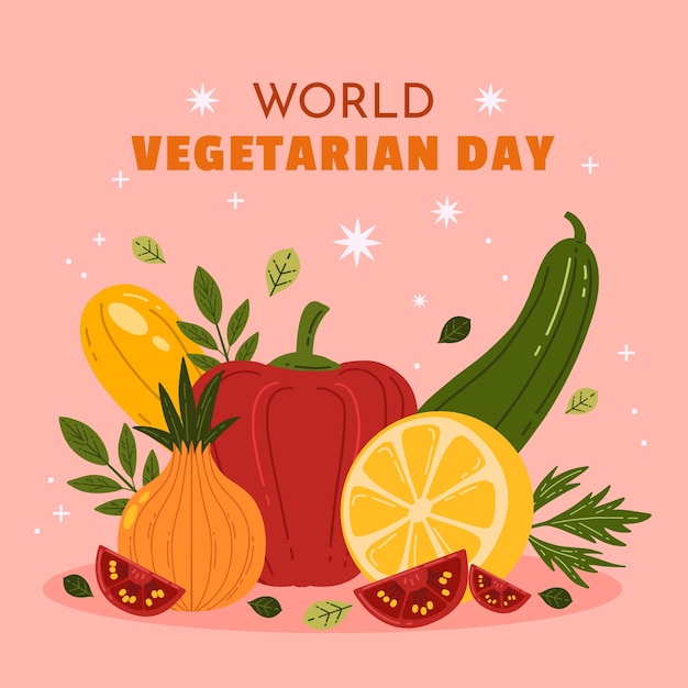 flat world vegetarian day illustration
