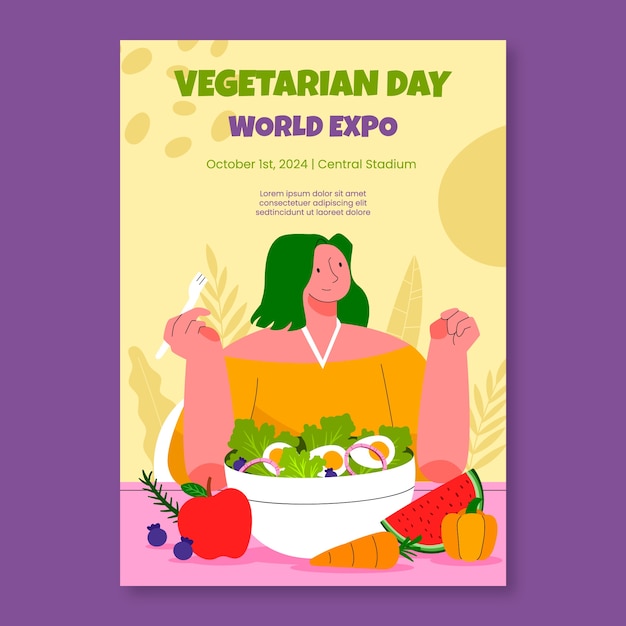 flat world vegetarian day vertical poster template