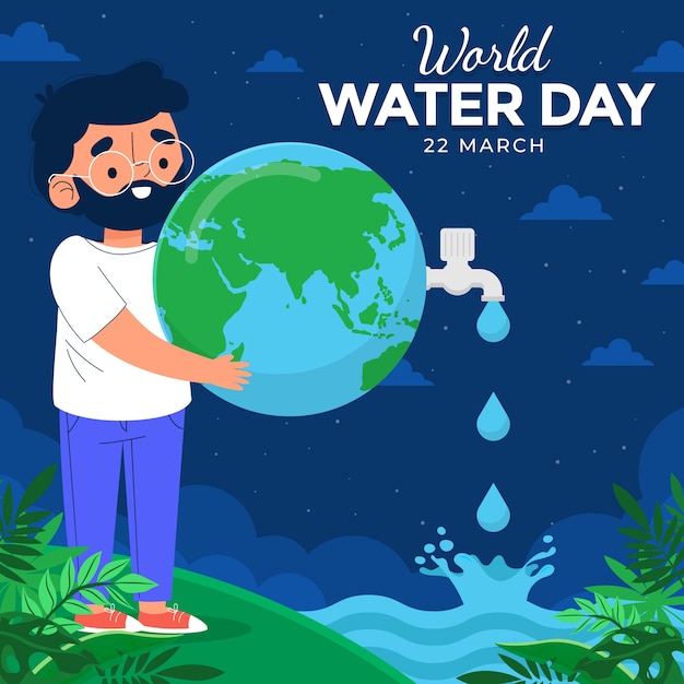 Flat world water day illustration