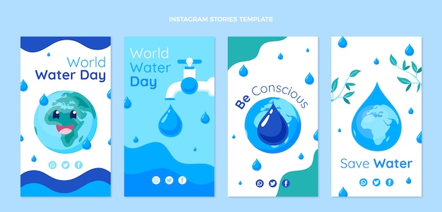 Collezione di storie di instagram per la giornata mondiale dell'acqua piatta