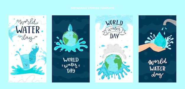 Vettore collezione di storie di instagram per la giornata mondiale dell'acqua piatta