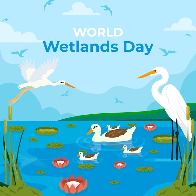 Vector flat world wetlands day illustration