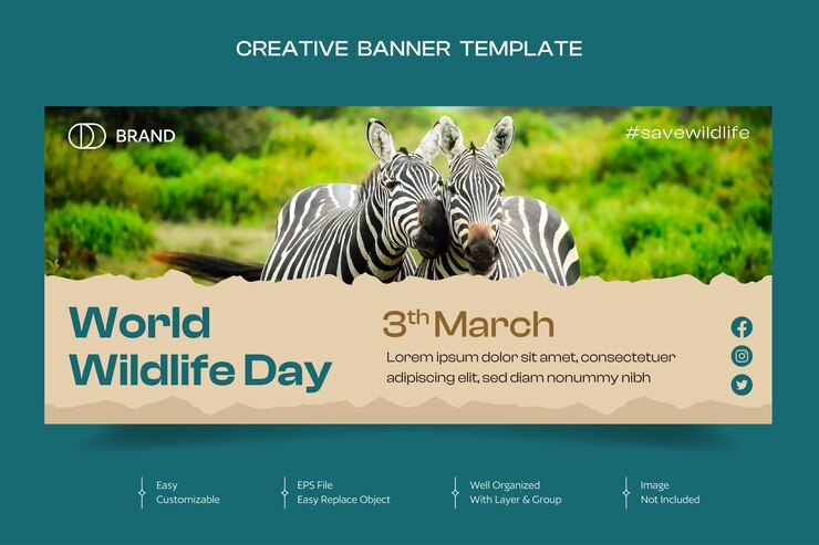 Vector flat world wildlife day horizontal banner design template