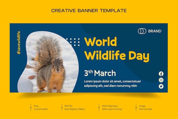Vector flat world wildlife day horizontal banner design template