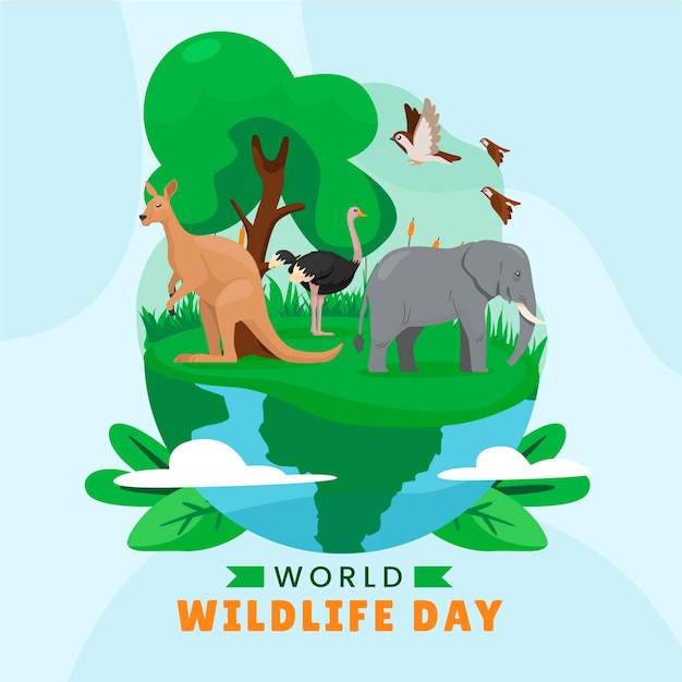 Vector flat world wildlife day illustration