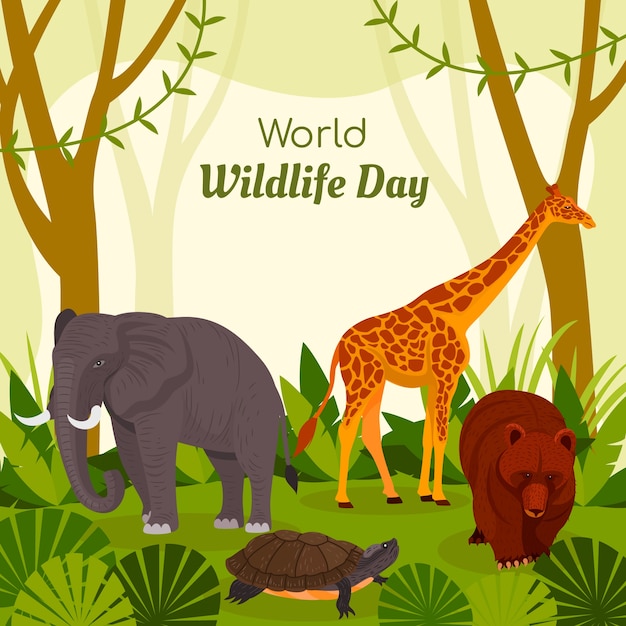 Vector flat world wildlife day illustration