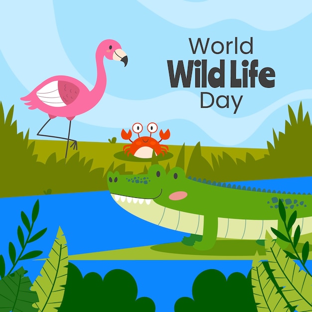 Flat world wildlife day illustration