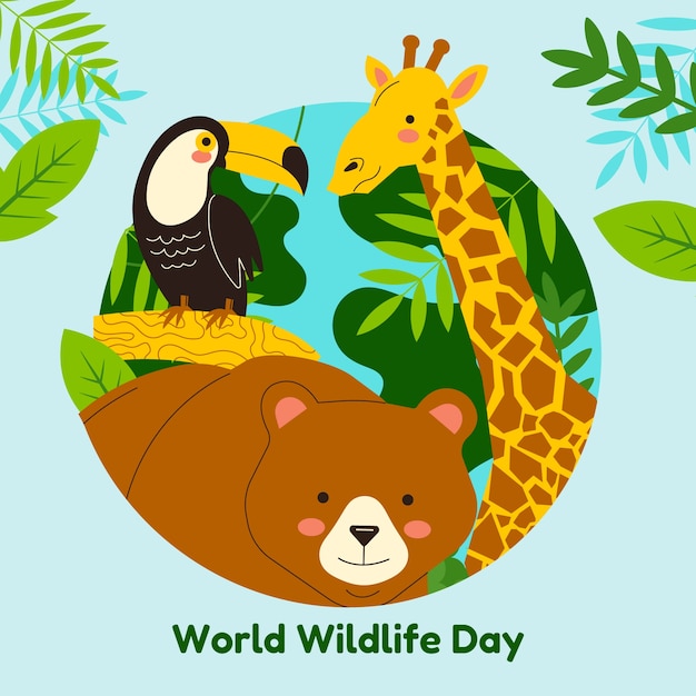 Vector flat world wildlife day illustration