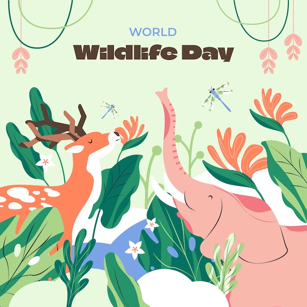 Vector flat world wildlife day illustration
