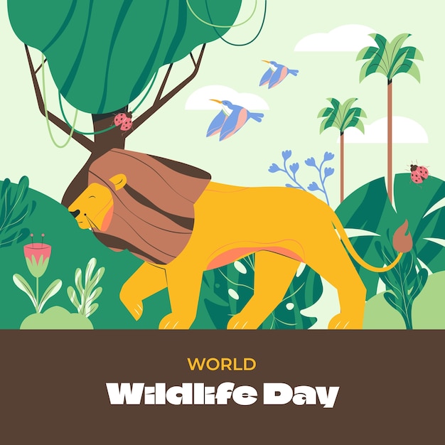 Vector flat world wildlife day illustration