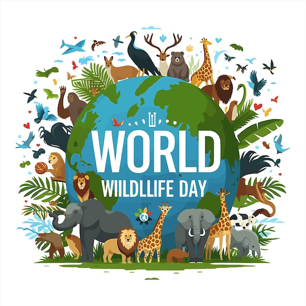 Vector flat world wildlife day vector illustration with poster background