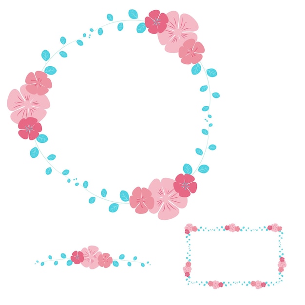 flat wreaths floral holiday frame colored on a white background