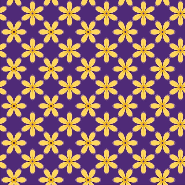 Flat yellow flower violet pattern print