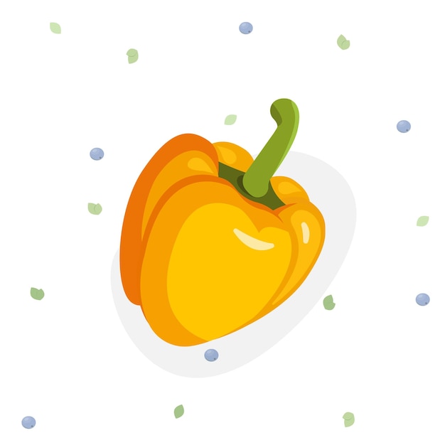 Vector flat yellow pepper on white background in cartoon style