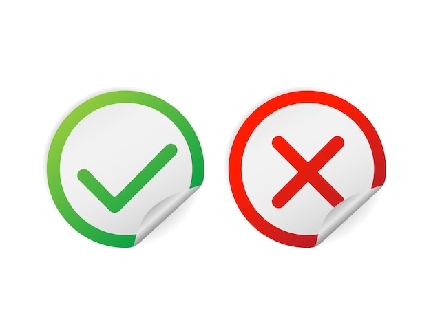 Flat yes no sticker Check mark icon vector isolated Accept button decline button Vector illustration