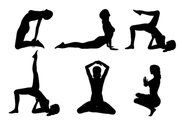 Collezione di pose yoga piatte per la giornata internazionale dello yoga