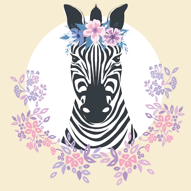 Flat zebra portrait for card, placard, invitation, book, poster, note book, sketch book.