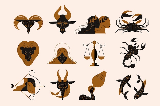 Vettore collezione di segni zodiacali piatti