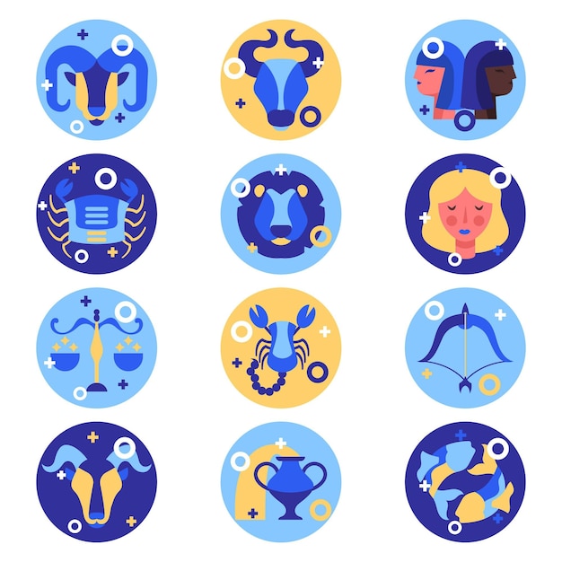 Vector flat zodiac sign collection