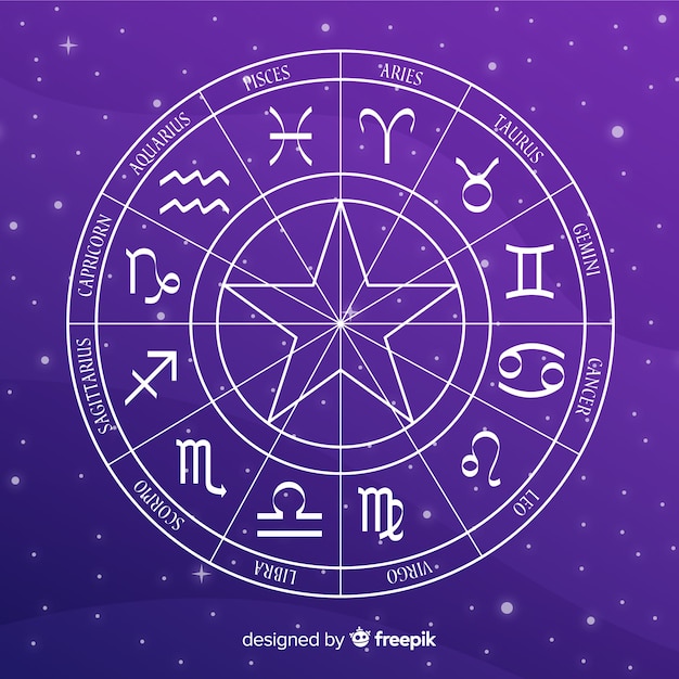 Flat zodiac wheel on galaxy background