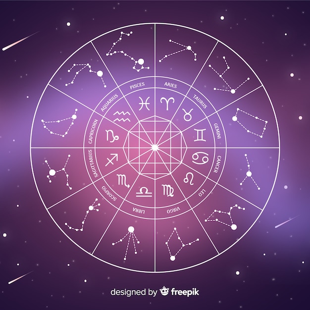 Vector flat zodiac wheel on galaxy background
